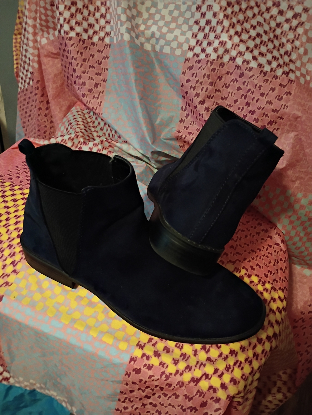 City Streets Navy Suede Chelsea Ankle Boots